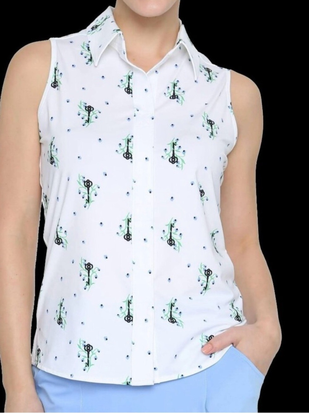 Belyn Key Newport Womens Golf Polo Sleeveless Keys Dots Size XS